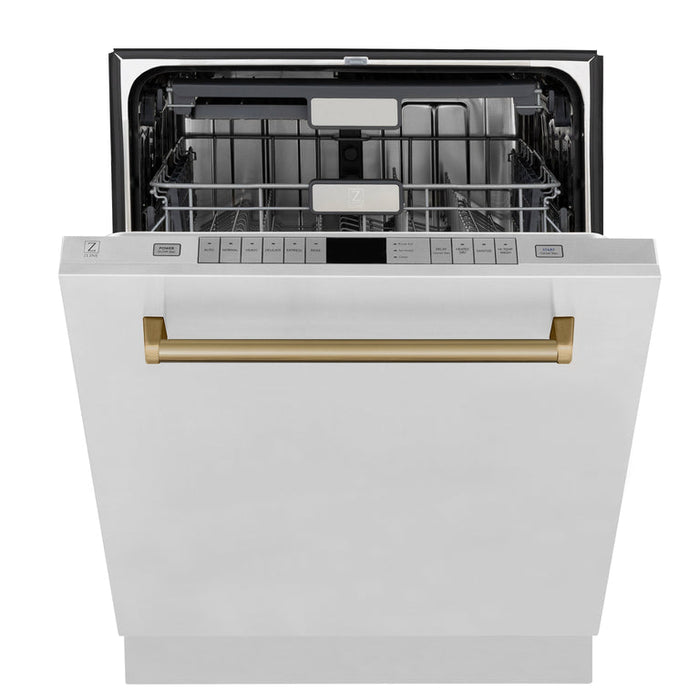 ZLINE Autograph Package - 48" Dual Fuel Range, Range Hood, Refrigerator, Dishwasher with Bronze Accents