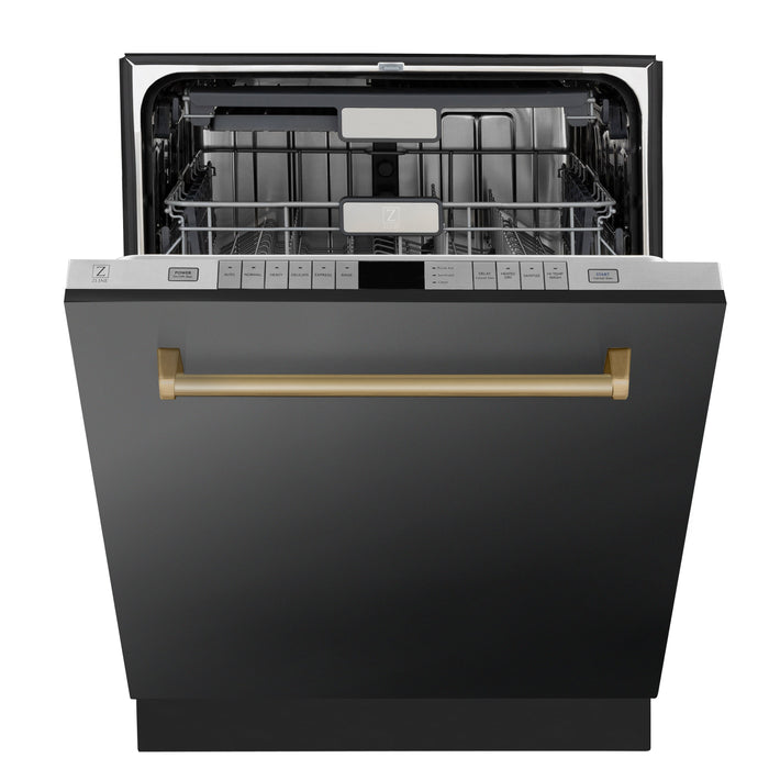 ZLINE 24" Autograph Edition Tallac Dishwasher in Black Stainless Steel with Champagne Bronze Handle, DWMTZ-BS-24-CB