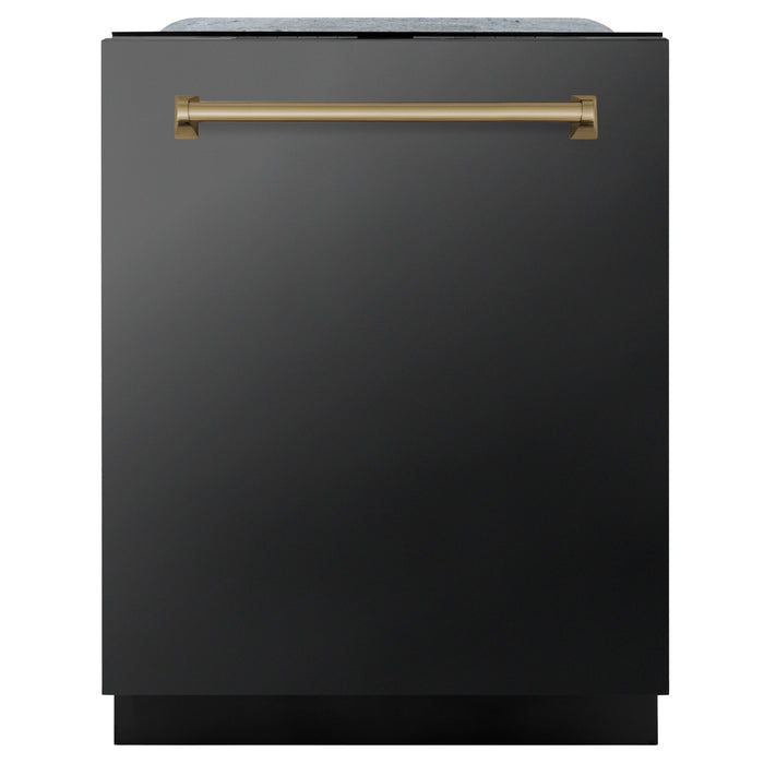 ZLINE 24" Autograph Edition Tallac Dishwasher in Black Stainless Steel with Champagne Bronze Handle, DWMTZ-BS-24-CB