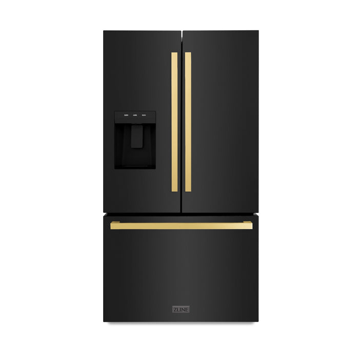 ZLINE 36" Autograph Edition Standard-Depth Refrigerator in Black Stainless Steel with Gold Square Handles, RSMZ-W-36-BS-FG