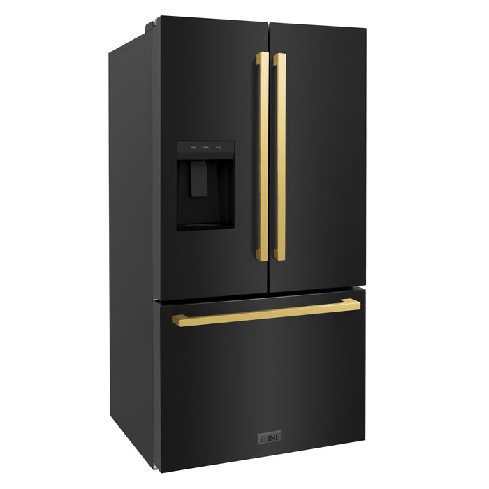 ZLINE 36" Autograph Edition Standard-Depth Refrigerator in Black Stainless Steel with Gold Square Handles, RSMZ-W-36-BS-FG