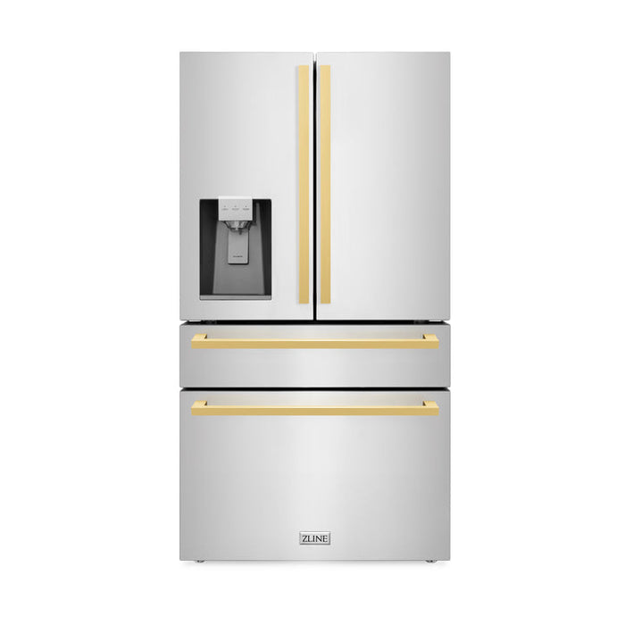 ZLINE 36" Autograph Edition Refrigerator in Stainless Steel with Gold Square Handles, RFMZ-W-36-FG