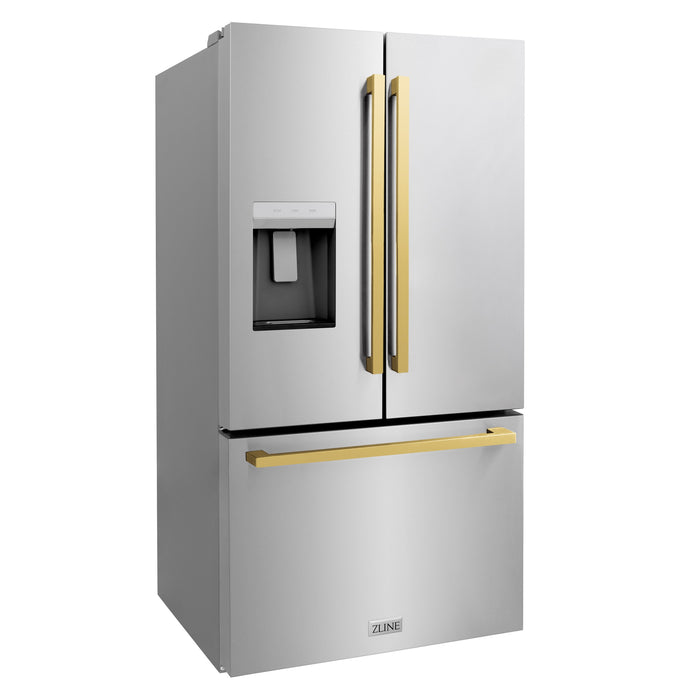 ZLINE 36" Autograph Edition Standard-Depth Refrigerator in Stainless Steel with Gold Square Handles, RSMZ-W-36-FG