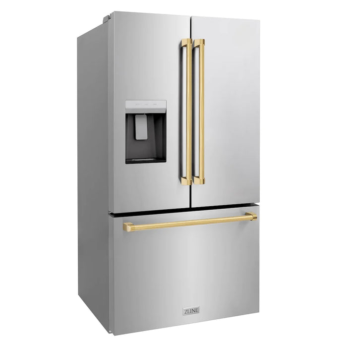 ZLINE 36" Autograph Edition Standard-Depth Refrigerator in Stainless Steel with Gold Handles, RSMZ-W-36-G