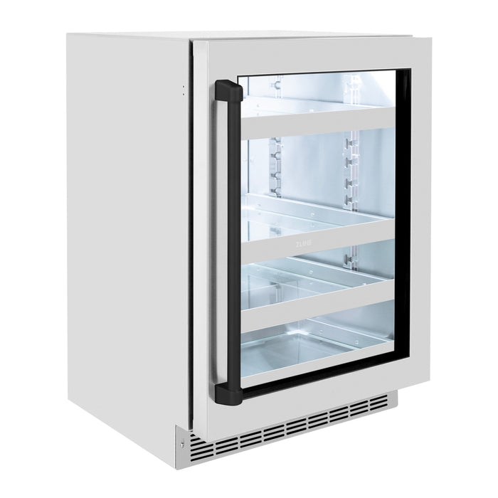ZLINE 24" Autograph Edition Touchstone 151 Can Beverage Fridge with Stainless Steel Glass Door and Matte Black Handle,  RBSOZ-GS-24-MB