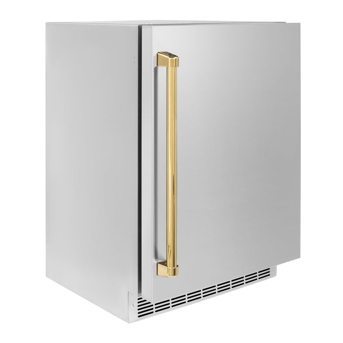 ZLINE 24" Autograph Edition Touchstone 151 Can Beverage Fridge with Solid Stainless Steel Door and Polished Gold Handle,  RBSOZ-ST-24-G