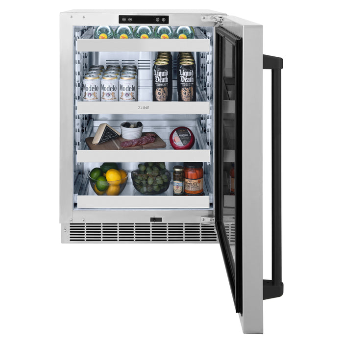 ZLINE 24" Autograph Edition Touchstone 151 Can Beverage Fridge with Solid Stainless Steel Door and Matte Black Handle,  RBSOZ-ST-24-MB