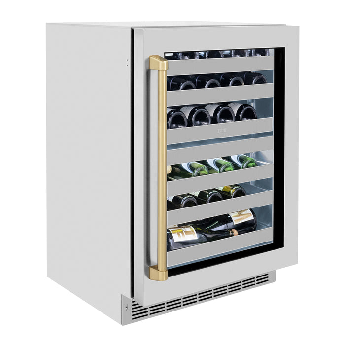 ZLINE 24" Autograph Edition Touchstone Dual Zone 44 Bottle Wine Cooler with Stainless Steel Glass Door and Champagne Bronze Handle,  RWDOZ-GS-24-CB