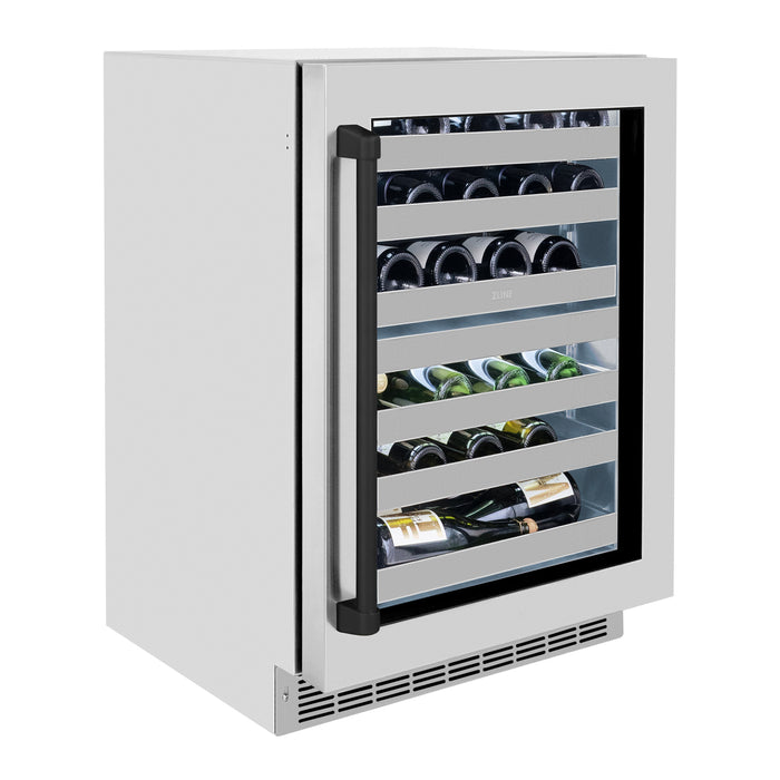 ZLINE 24" Autograph Edition Touchstone Dual Zone 44 Bottle Wine Cooler with Stainless Steel Glass Door and Matte Black Handle, RWDOZ-GS-24-MB