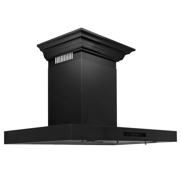 ZLINE 36" Convertible Vent Wall Mount Range Hood in Black Stainless Steel with Crown Molding, BSKENCRN-36