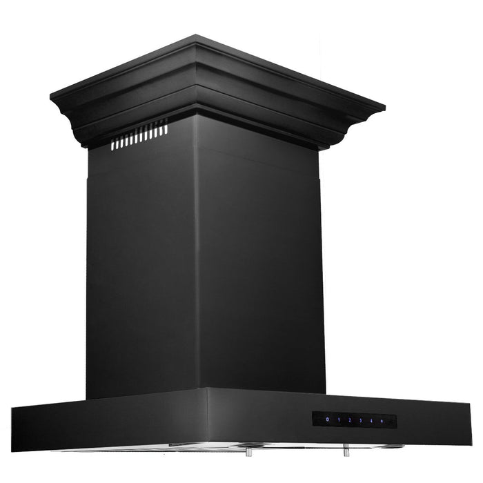 ZLINE 24" Convertible Vent Wall Mount Range Hood in Black Stainless Steel with Crown Molding, BSKENCRN-24
