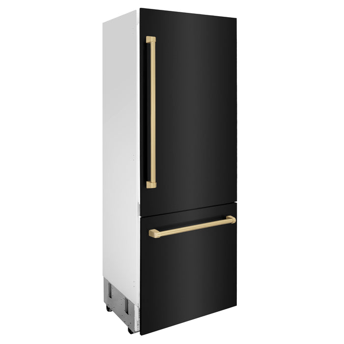 ZLINE 30" Autograph Edition Built-in Refrigerator in Black Stainless with Champagne Bronze Accents, RBIVZ-BS-30-CB