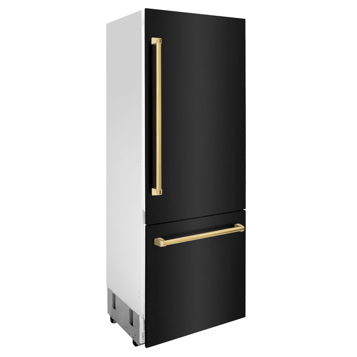 ZLINE 30" Autograph Edition Built-in Refrigerator in Black Stainless Steel with Gold Accents, RBIVZ-BS-30-G