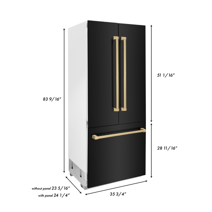 ZLINE 36" Autograph Edition Built-In Refrigerator in Black Stainless with Champagne Bronze Accents, RBIVZ-BS-36-CB