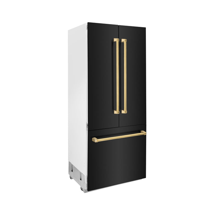 ZLINE 36" Autograph Edition Built-in Refrigerator in Black Stainless Steel with Gold Accents, RBIVZ-BS-36-G
