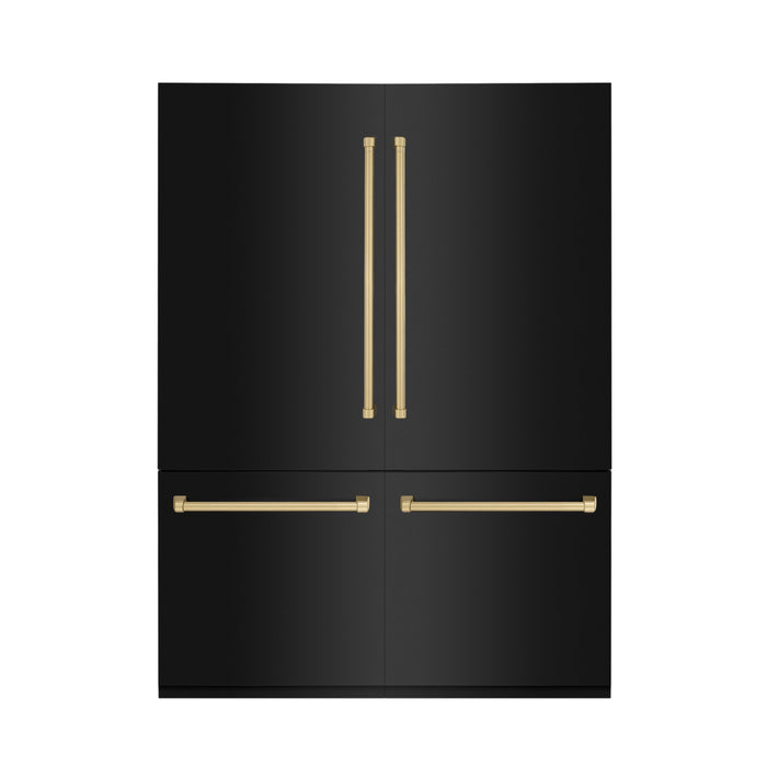 ZLINE 60" Autograph Edition Built-in 4-Door French Door Refrigerator in Black Stainless with Champagne Bronze Accents, RBIVZ-BS-60-CB
