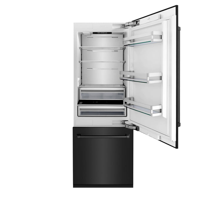 ZLINE 30" Built-In 2-Door Bottom Freezer Refrigerator in Black Stainless Steel, RBIV-BS-30
