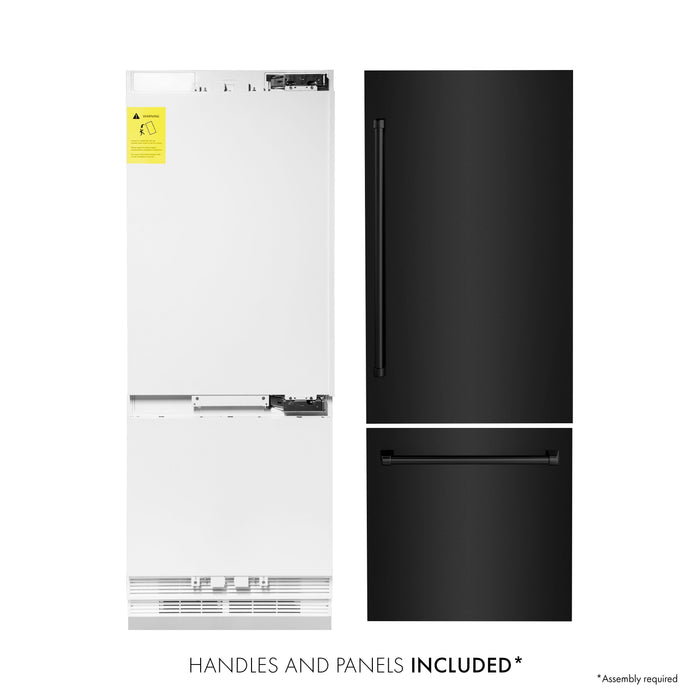 ZLINE 30" Built-In 2-Door Bottom Freezer Refrigerator in Black Stainless Steel, RBIV-BS-30