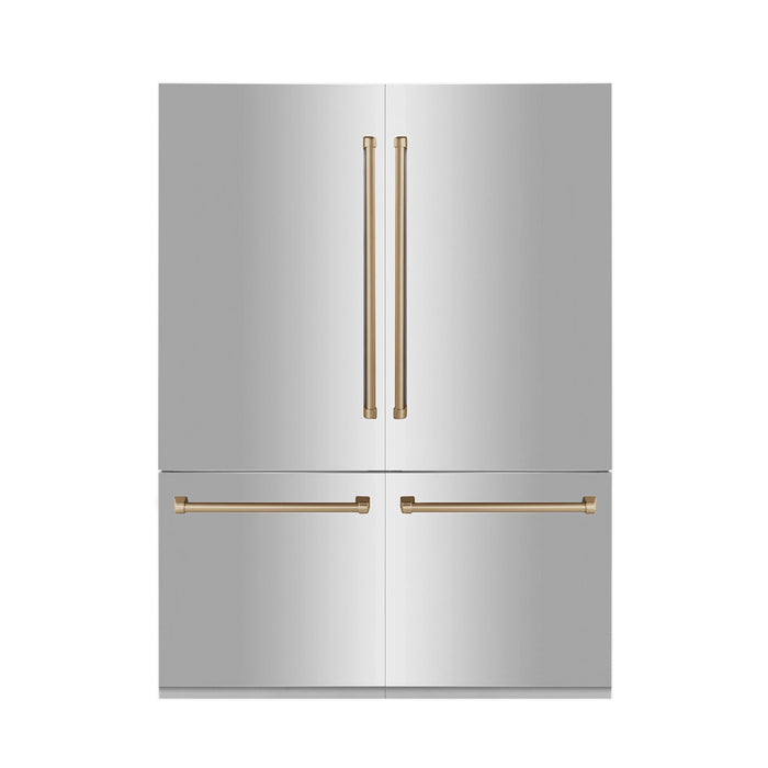 ZLINE 60" Autograph Edition Built In 4-Door Refrigerator in Stainless Steel with Champagne Bronze Accents, RBIVZ-304-60-CB