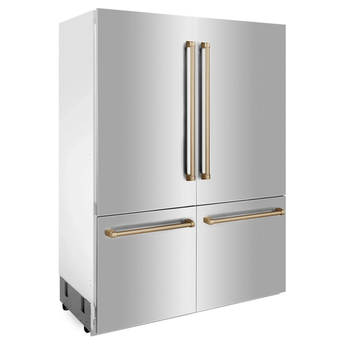 ZLINE 60" Autograph Edition Built In 4-Door Refrigerator in Stainless Steel with Champagne Bronze Accents, RBIVZ-304-60-CB