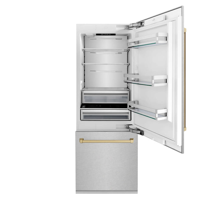 ZLINE 30" Autograph Edition Built-In 2-Door Bottom Freezer Refrigerator with Champagne Bronze Accents, RBIVZ-SN-30-CB