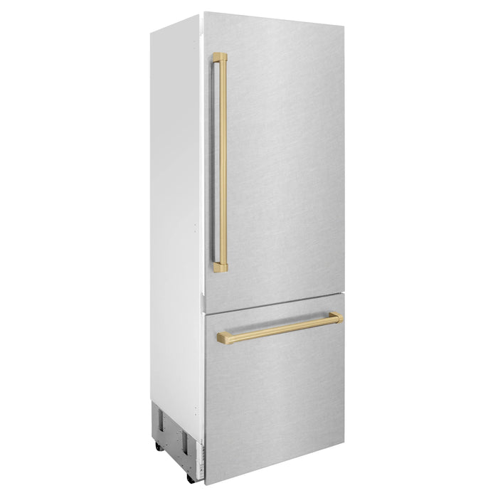ZLINE 30" Autograph Edition Built-In 2-Door Bottom Freezer Refrigerator with Champagne Bronze Accents, RBIVZ-SN-30-CB