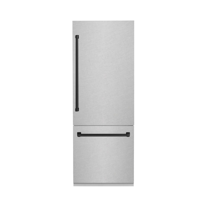 ZLINE 30" Autograph Edition Built-In Refrigerator in DuraSnow® Stainless Steel with Matte Black Accents, RBIVZ-SN-30-MB