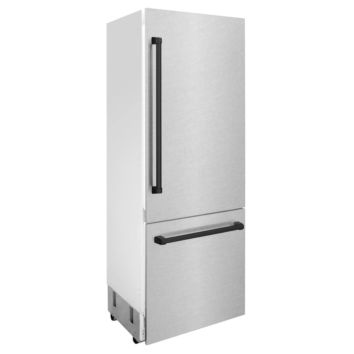 ZLINE 30" Autograph Edition Built-In Refrigerator in DuraSnow® Stainless Steel with Matte Black Accents, RBIVZ-SN-30-MB