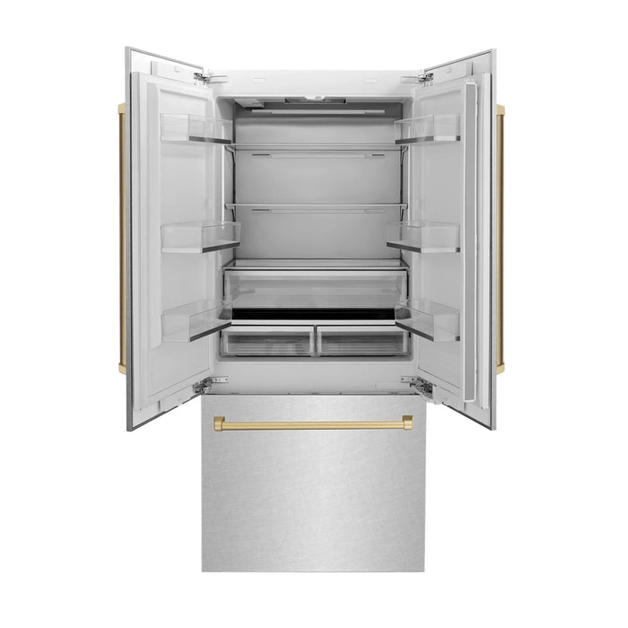 ZLINE 36" Autograph Edition Built-In Refrigerator in Stainless Steel with Champagne Bronze Accents, RBIVZ-SN-36-CB