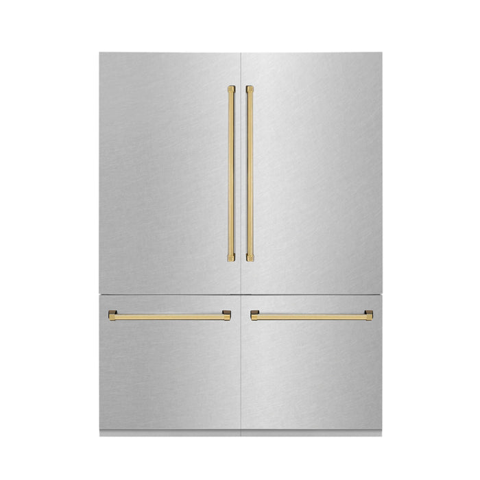 ZLINE 60" Autograph Edition Built-In 4-Door Refrigerator in DuraSnow® Stainless Steel with Gold Accents