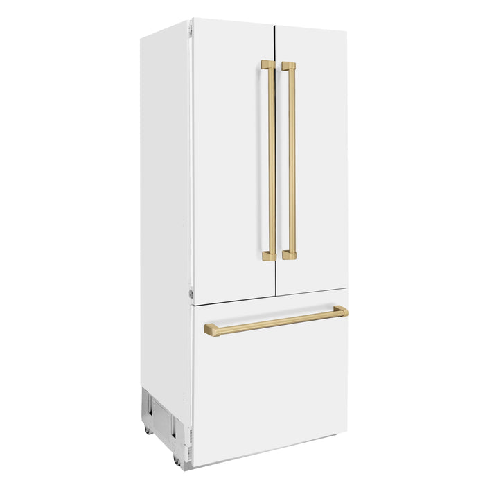ZLINE 36" Autograph Edition Built-In French Door Refrigerator in White Matte with Champagne Bronze Accents, RBIVZ-WM-36-CB