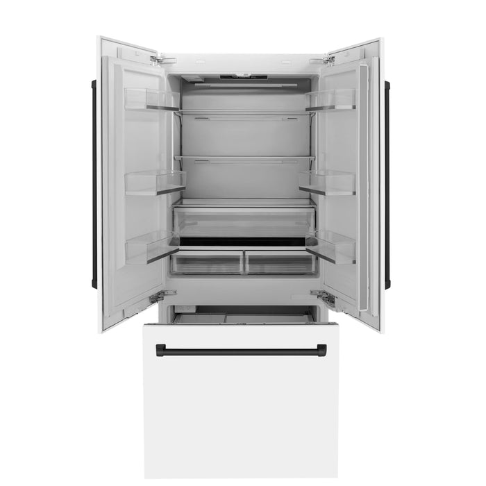 ZLINE 36" Autograph Edition Built-In Refrigerator in White Matte with Black Accents, RBIVZ-WM-36-MB