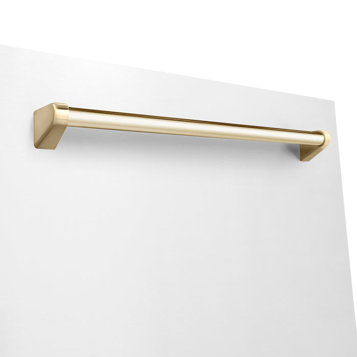 ZLINE 24" Autograph Edition Tallac Dishwasher in White Matte with Gold Handle, DWMTZ-WM-24-G