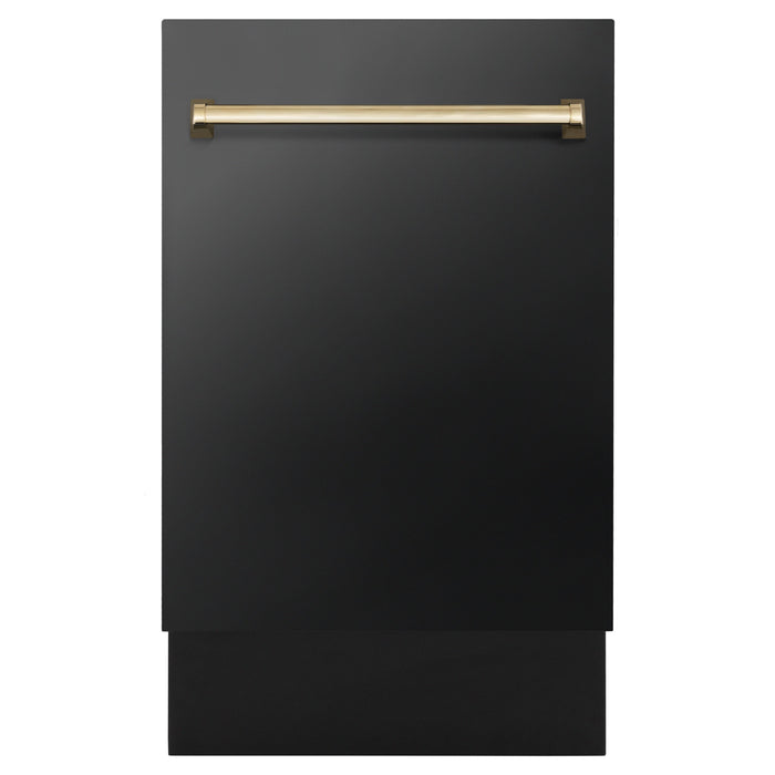 ZLINE 18" Autograph Edition Tallac Dishwasher in Black Stainless Steel with Gold Handle, DWVZ-BS-18-G