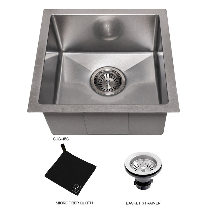 ZLINE 15" Boreal Undermount Single Bowl Bar Kitchen Sink in DuraSnow® Stainless Steel, SUS-15S