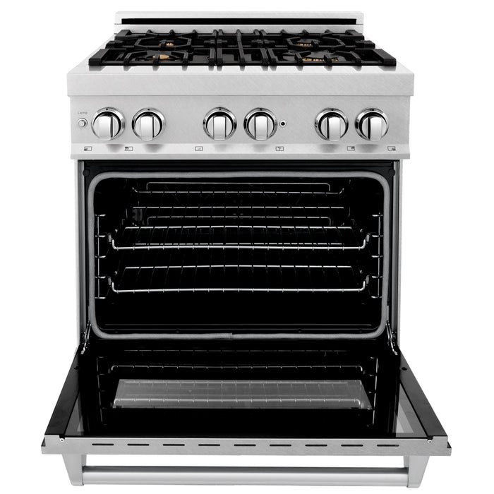 ZLINE 30" Dual Fuel Range with Griddle and Brass Burners in DuraSnow® Stainless Steel, RAS-SN-BR-GR-30