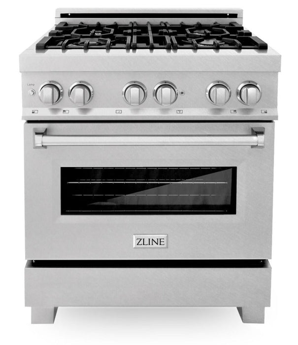 ZLINE 30" Professional Dual Fuel Range in DuraSnow® Stainless Steel, RAS-SN-30