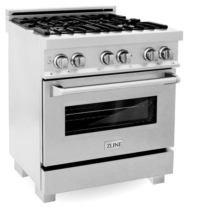 ZLINE 30" Professional Dual Fuel Range in DuraSnow® Stainless Steel, RAS-SN-30