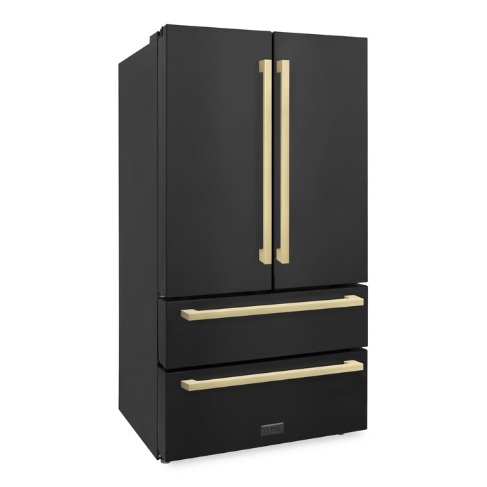 ZLINE 36" Autograph Edition Built-In Refrigerator in Fingerprint Resistant Black Stainless Steel and Champagne Bronze Square Handles, RFMZ-36-BS-FCB