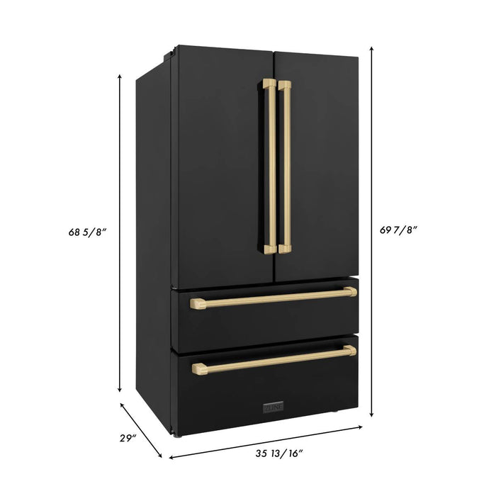 ZLINE 36" Autograph Edition Refrigerator in Fingerprint Resistant Stainless Steel and Champagne Bronze Accents, RFMZ-36-CB