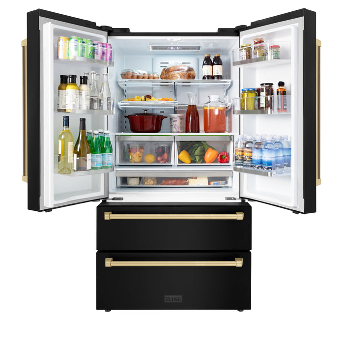 ZLINE 36" Autograph Edition Refrigerator in Black Stainless with Champagne Bronze Accents, RFMZ-36-BS-CB