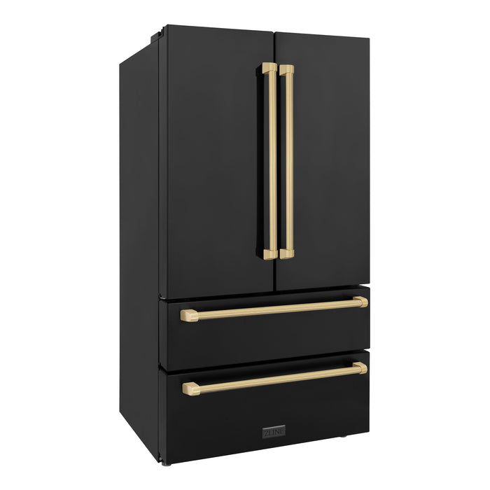 ZLINE 36" Autograph Edition Refrigerator in Black Stainless with Champagne Bronze Accents, RFMZ-36-BS-CB