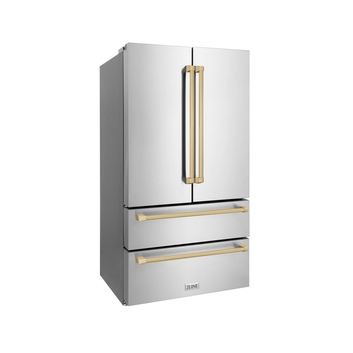 ZLINE 36" Autograph Edition Refrigerator in Fingerprint Resistant Stainless Steel and Champagne Bronze Accents, RFMZ-36-CB