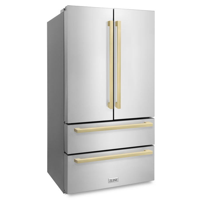 ZLINE 36" Autograph Edition Built-In Refrigerator in Stainless Steel and Champagne Bronze Square Handles, RFMZ-36-FCB