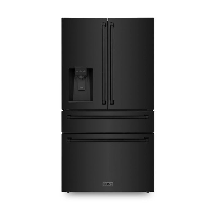 ZLINE 36" French Door Refrigerator in Fingerprint Resistant Black Stainless Steel, RFM-W-36-BS