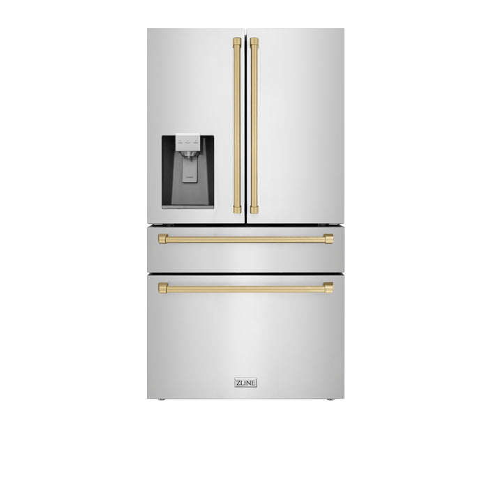 ZLINE 36" Autograph Edition Refrigerator in Fingerprint Resistant Stainless Steel with Champagne Bronze Accents, RFMZ-W-36-CB