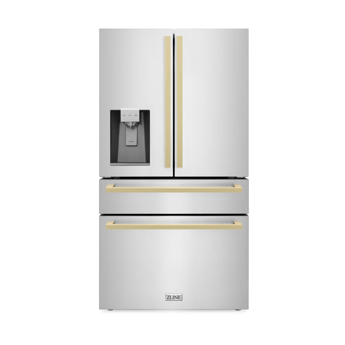 ZLINE 36" Autograph Edition Refrigerator in Stainless Steel with Champagne Bronze Square Handles, RFMZ-W-36-FCB