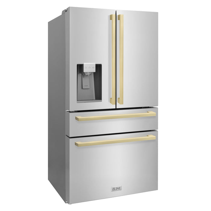 ZLINE 36" Autograph Edition Refrigerator in Stainless Steel with Champagne Bronze Square Handles, RFMZ-W-36-FCB