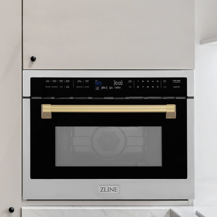 ZLINE 24" Autograph Edition Built-in Convection Microwave Oven in Stainless Steel with Champagne Bronze Accents, MWOZ-24-CB
