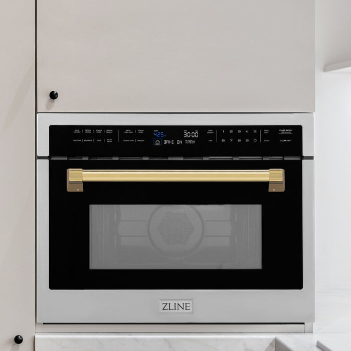 ZLINE 24" Autograph Edition Built-in Convection Microwave Oven in DuraSnow® Stainless Steel with Gold Accents, MWOZ-24-SS-G